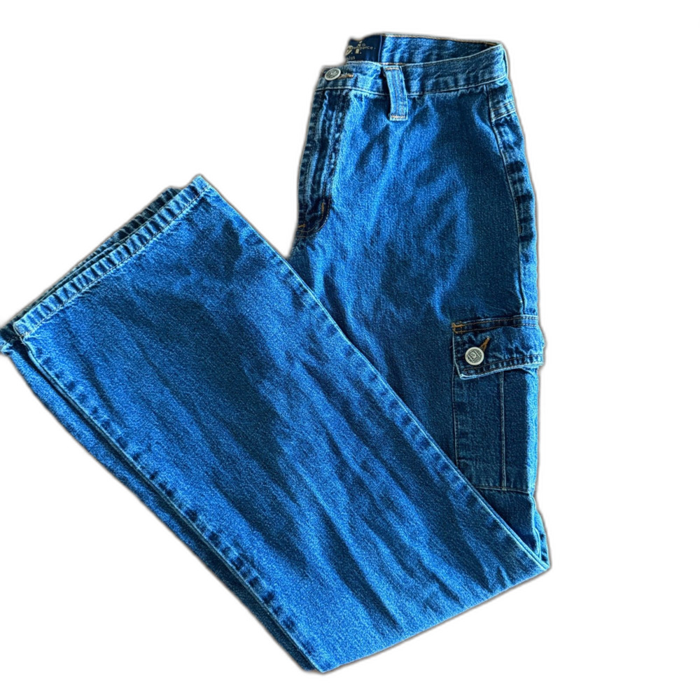l.e.i. Y2K Cargo Flare Dark Wash Denim Juniors' 3